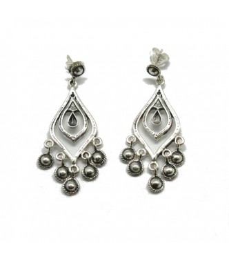 E000735 Long dangling sterling silver earrings handmade solid 925